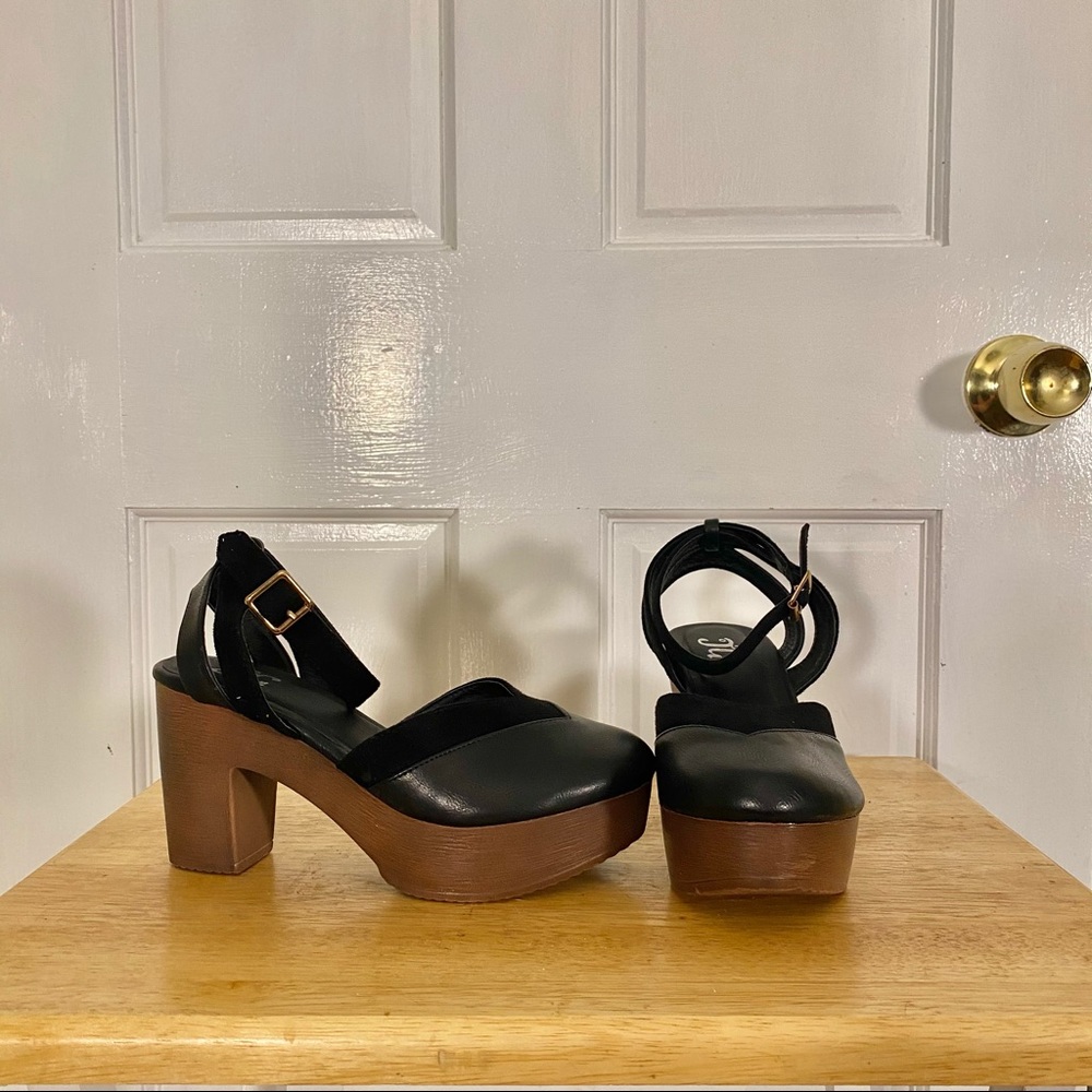 Chunky closed toed heels